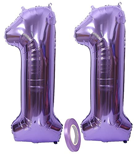 2 Numero di Palloncini 11, Numeri 11 Anni Compleanno Decorazioni Viola Bambina bimba Bambino Ragazza, XXXL 100cm Lilla Gigante Palloncino Foil Elio Gonfiabile Balloons Happy Birthday Matrimonio Festa