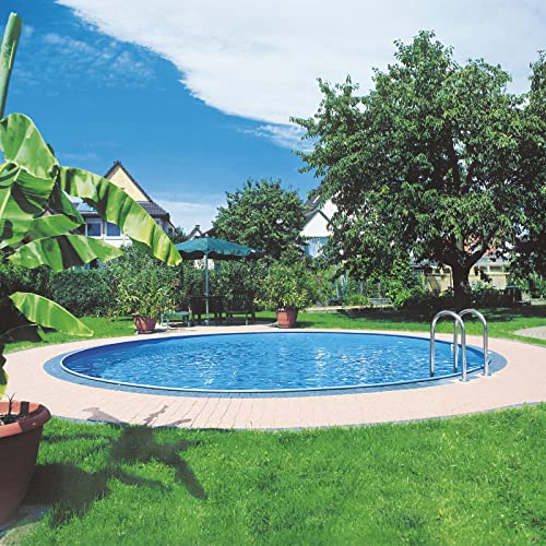 well2wellness® Sunny Pool 350x120 cm Rundbecken Set | Schwimmbecken | Relax Pool | Rundpool | Stahlwandpool | Komplettset | Innenhülle blau 0,6mm | PVC-Handlauf