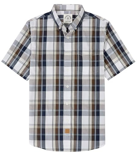 Dubinik® Camisas Hombre Manga Corta Cuadros Camisa Manga Corta Hombre Verano Botón Casual Vintage Trabajo Camisas para Hombre Azul Marrón L
