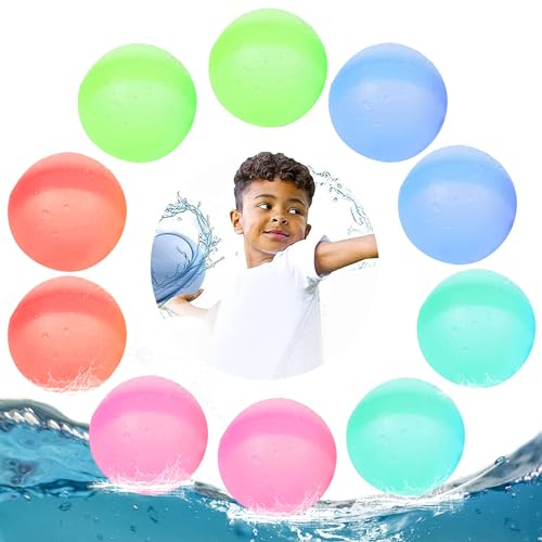 Forhome 10 Pcs Bombe a eau réutilisable,Remplissage Rapide Ballons d'eau en Silicone Couleur,Jouet de Water-Polo pour l'extérieur avec Sac en Filet, pour Piscine, Fête de Plage d'été, Parc Aquatique