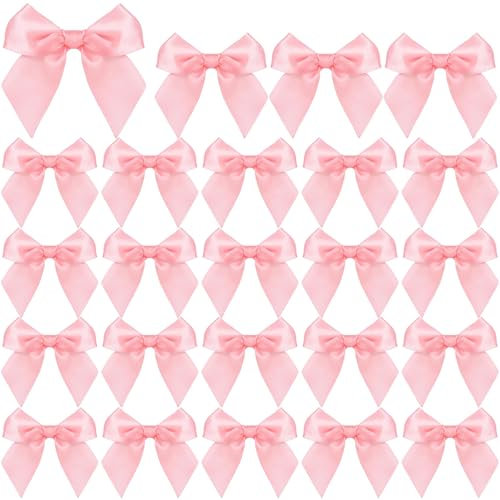 24 Stücke Selbstklebend Satinschleifen in Rosa - Perfekt für Taufe, Geburtstag, Hochzeit und Geschenkverpackungen - Satinband schleifen geschenkschleifen Deko für DIY Handwerk Karte Geschenkverpackung
