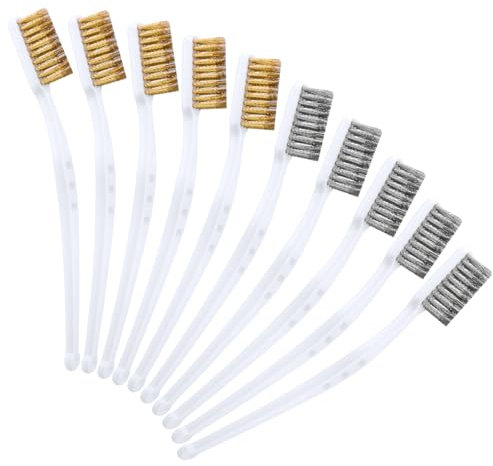 TNEDFOD 10 pièces Brosses Métalliques, Brosses Métalliques Laiton, Brosse Acier Inoxydable, pour Nettoyer Four, Évier, Travail du Métal, Soudure, Rouille Poussière Brosse laiton, Jaune, Argent