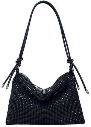 KSVFTB Black Clutch Bag, Sparkly Rhinestone Design, Black Clutch Bags for Women, Adjustable Strap, Spacious Interior, Clutch Bags for Women for Wedding Party Cocktail Prom Crossbody