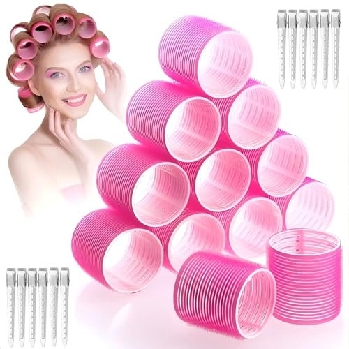 CONGGUAN 12Pcs Hair Rollers Self Holding Rollers Hair Curlers Styling Kit with Pins Self Grip Salon Hairdressing Curlers for Long Medium Short Thick Fine Volume Bangs