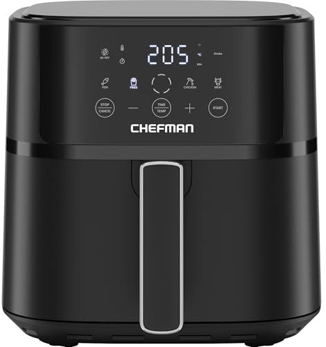 Chefman 5,7L Heißluftfritteuse, schnell & einfach, kompakte Heissluftfritteuse mit Hi-Fry Technologie, Touch Controls mit 4 Voreinstellungen, antihaftbeschichtet & spülmaschinenfest - Schwarz
