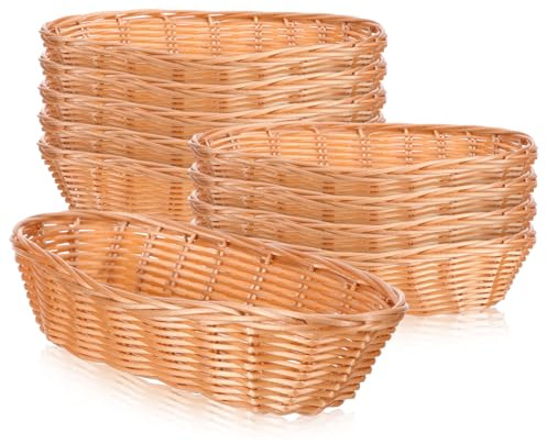 LIFKOME Cestas de pan trenzadas, cestas de frutas, cestas de plástico de imitación de ratán, 10 unidades, soportes para servir alimentos