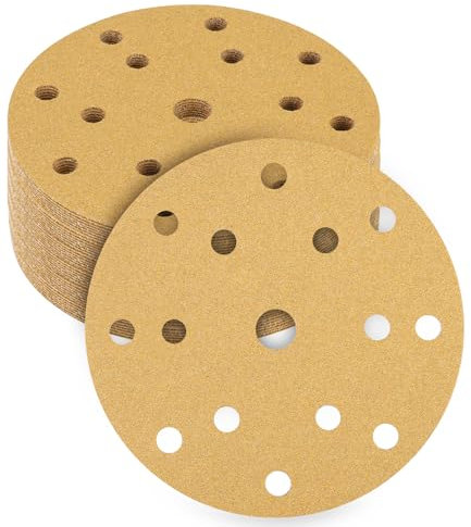 Qixora 15 Agujeros para Lijas, 50 Piezas Discos de Lija 150mm de Papeles de Lija 80 Grano para Lijadora Orbital para Madera,Metal,Pintura,Goma,Cuero,Plástico,Pintura,Yeso,Limpieza y Pulido de Bordes