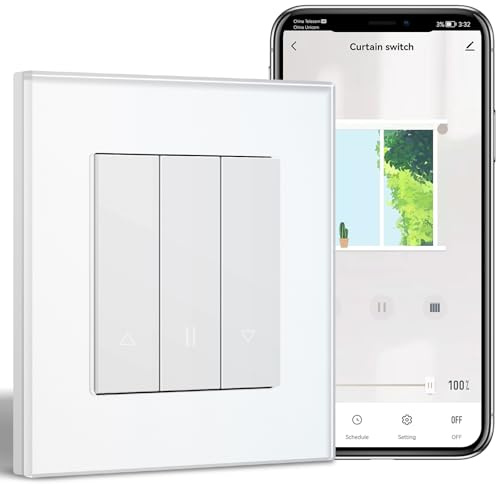BSEEDLIFE WIFI Interruptor de Persiana Enrollable Inteligente Pared,86 * 86mm,Interruptor WIFI Commutador Compatible con Alexa y Google Home(Aplicación Tuya/Smart Life),Blanco