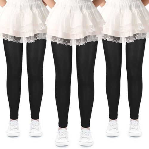 KOOOGEAR Confezione da 3 collant da danza per ragazze - Senza piede - In microfibra opaca - Per ragazze e bambini, 5-7 anni