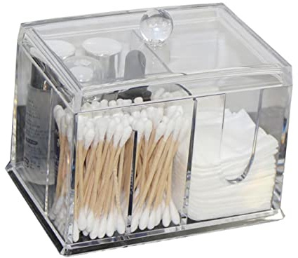 BESTYASH Organizer Cosmetici Trasparente Contenitore per Bastoncini e Cotone, Scatola Salvaspazio Coperchio, per Bagno e Toeletta