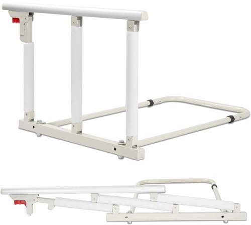 KIRJAUDU Barrière de Lit Adulte Pliable à Trois Niveaux en Acier Inoxydable, Barrière de Lit Sécurisée avec Poignée Rembourrée Anti-Dérapante, Appui au Lit Anti-Chute pour Personnes Âgées