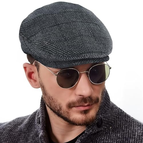 Skjutmössa för män med öronskydd, basker, platt mössa, skärmmössor för män och kvinnor, Gatsby Ivy Irish Newsboy hatt, basker tallriksmössa för vår höst vinter (justerbar storlek 55–59 cm)