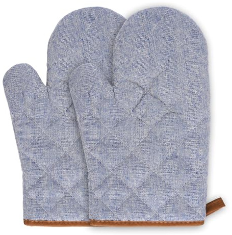 1 Paio Guanti da Forno Cucina, Guanti da Cucina Alta Temperatura Professionale, Morbida in Cotone, Lavabile Resistenti Al Calore Forno con Pratico Occhiello, per Arrostire, Cuocere, Grigliare (Blu)