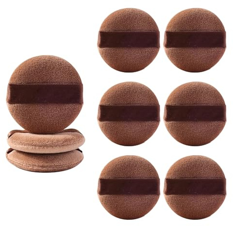 Borlas de polvo redondas, 9 unidades, almohadillas de maquillaje en polvo, almohadillas de aire, base de esponja con correas, borlas lavables con cara grande para polvos sueltos, cosméticos suaves