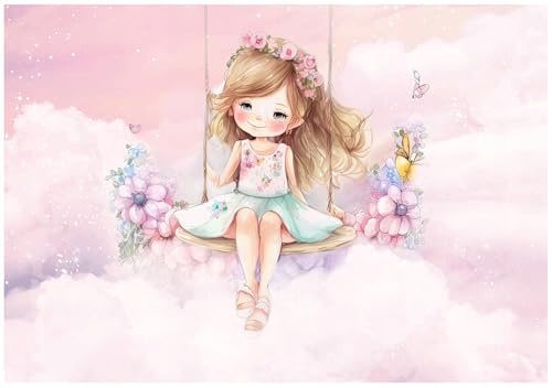 WallArena - Carta da parati fotografica per bambini - Nuvole 400x280 cm - Carta da parati fotografica - Per la cameretta dei bambini - Effetto 3D - con Colla - Ragazza del Paradiso Rosa