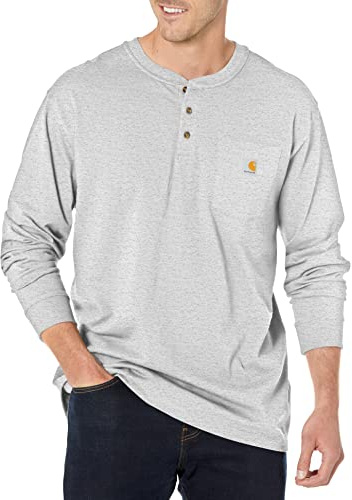 Carhartt Workwear Long Sleeve Henley Pocket T-Shirt Utilitaire de Travail, Gris chiné, Medium Homme
