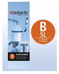 Brabantia Bin Liner 5 Litre, B 20bags White (Pack of 6) - 311741