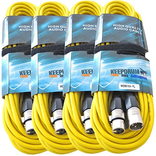 keepdrum Mikrofonkabel Gelb XLR Female/XLR Male 10m 4 Stück