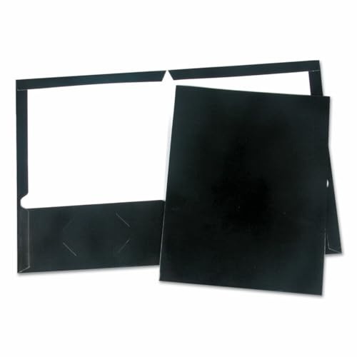 Laminated Two-Pocket Folder, Cardboard Paper, Black, 11 x 8 1/2, 25/Box