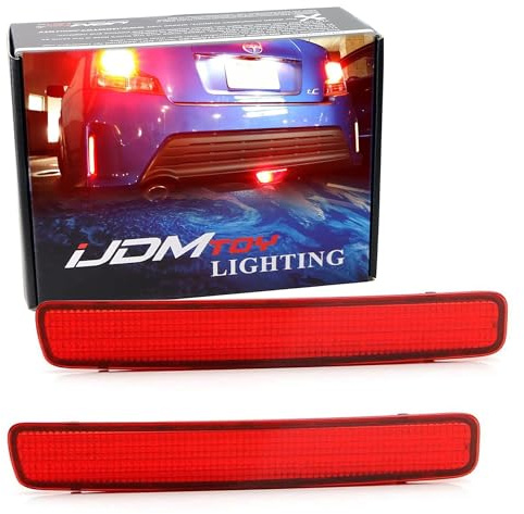 iJDMTOY Red Lens 48-SMD LED Bumper Reflector Lights Compatible With 2014-16 Scion tC & 2012-17 Toyota Prius V, Function as Tail, Brake & Rear Fog Lamps