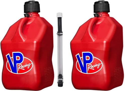 VP Racing 5.5-Gallon Square Motorsport Container (2 Pack) Red with 14 Deluxe Filler Hose (1 Pack) Features Close-Trimmed Cap and Neck for Tight Seal