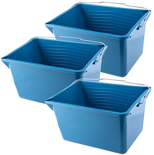 KADAX Paint Bucket, Plastic Paint Scuttle with Metal Handle, Rectangular Panting Bucket for Renovations, Repairs, Repainting, Lightweight Paint Container (12L, Blue, Set of 3)