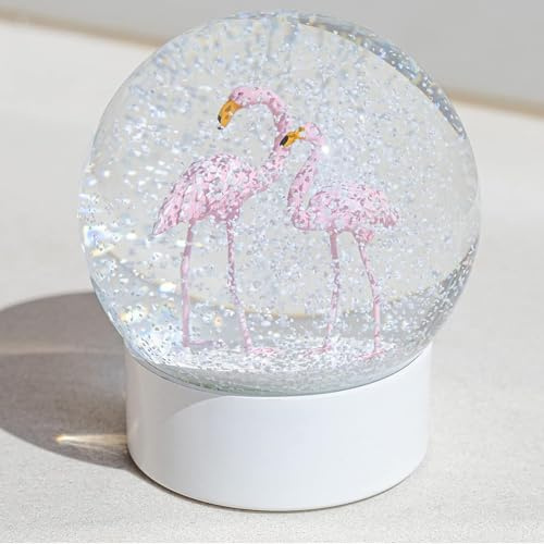 Flamingo Snow Globe for Adults, Christmas Snow Globes for Girls Kids Women, 100MM Glitter Snowglobe Gifts for Valentines Halloween Birthday Table Decor