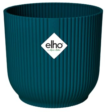 Elho Vibes Fold Round 14 - Macetero por Interior - 100% Plástico Reciclado - Ø 14.1 x H 12.9 cm - Azul/Deep Blue