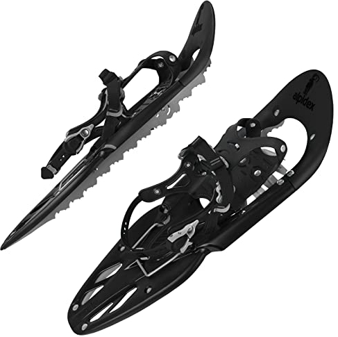 ALPIDEX Schneeschuhe 25 INCH Schuhgröße 38-45 bis 130 kg Steighilfe Tragetasche Optional Stöcke, Farbe:Black ohne Stöcke