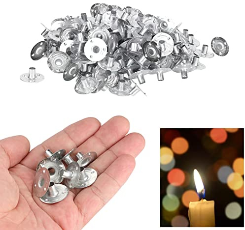 Soportes para mechas de Velas – Base metálica para Sujetar mechas, Ideales para la fabricación de Velas caseras – 20 mm de diámetro, fáciles de Usar y con pestañas metálicas duraderas.
