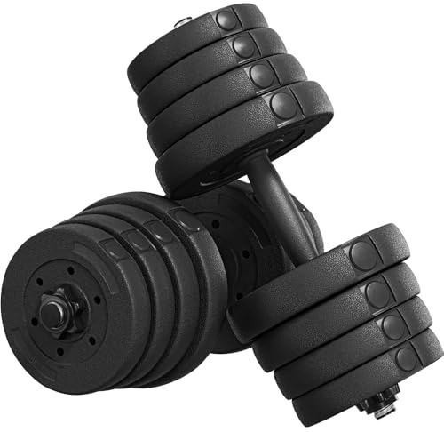 Yaheetech Haltères 2 x 15kg Kit d'haltères Réglables 16 Plaques Home Training Musclation Paire d'Haltères en Métal