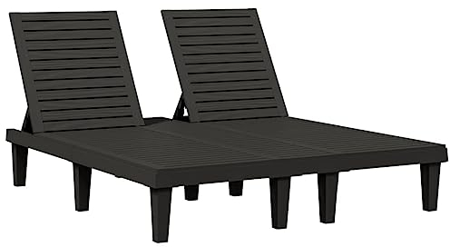 vidaXL Sonnenliege, Doppelliege Holz-Optik, Gartenliege Verstellbare Rückenlehne, Relaxliege Gartenmöbel Liegestuhl, Schwarz Polypropylen