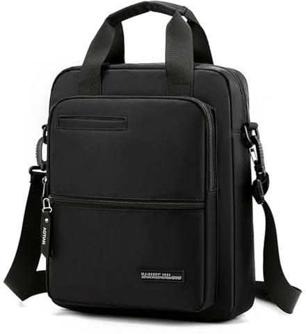 zhongningyifeng Herren 14 Zoll Laptop Messenger Bag Nylon Große Umhängetasche Business Wasserdicht Casual Schwarz Crossbody Tasche für Arbeit Reisen Outdoor