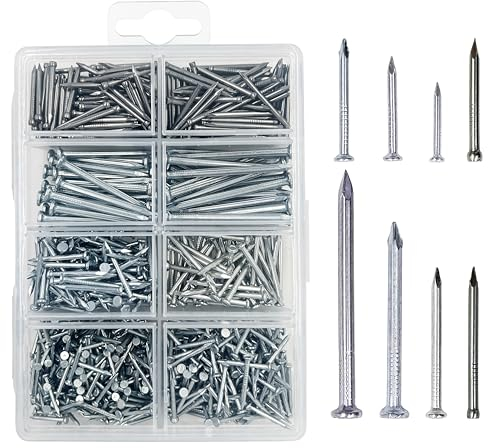 OMOTOOL stahlnägel Set (900 Stück), verzinkte Beton nägel zum Aufhängen von Bildern und Holzbearbeitung, Bildernägel Anzug für Trockenbau und Kiefer,8 Größen Stahlbildernägel Set