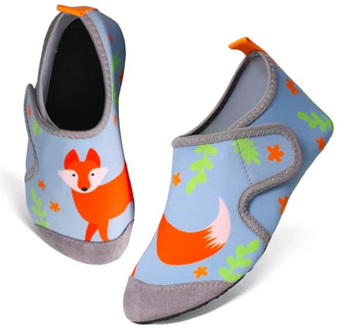 TMEOG Badeschuhe Kinder Wasserschuhe Kleinkind Schwimmschuhe Strandschuhe rutschfeste Aquaschuhe mit Klettverschluss Wattschuhe Meerschuhe Barfussschuhe für Jungen Mädchen(22/23 EU,Fuchs)