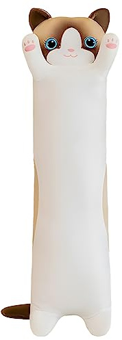 Cuscino lungo di peluche per gatti, simpatico cuscino di peluche imbottito in peluche, per bambini, amiche e adulti (70, bianco)