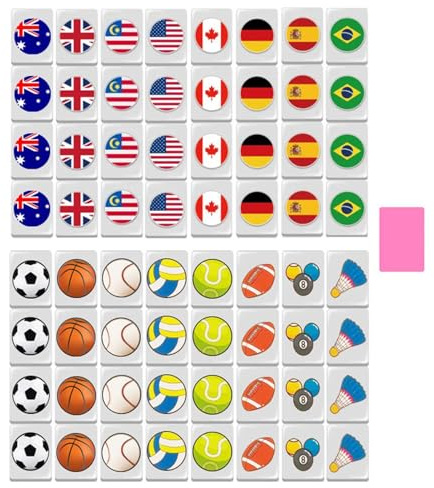 Oldmoom Ensemble de Jeu Mahjong - 65 Blocs avec Motif de Drapeau, Jeux de Carreaux et Tuiles