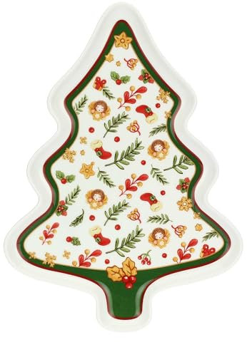 THUN, Piatto a Forma di Albero in Porcellana, Collezione Sorprese di Natale, Piatto da Collezione, Idea Regalo per Natale, 25 x 35 cm