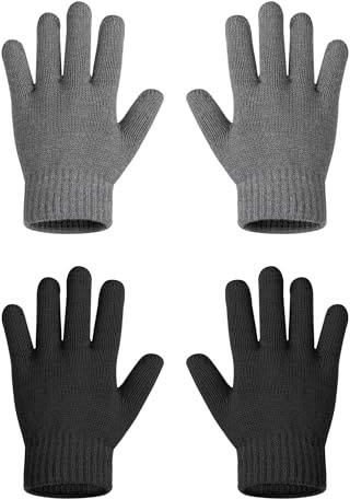 MELLIEX 2 par barn magiska handskar, hela fingrar stretch stickade handskar för pojkar flickor varma barnhandskar för 1–3/3–8 år gamla, svart, grå, S