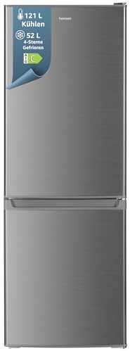 homeX Kühlschrank mit Gefrierfach | Kühl Gefrierkombination freistehend | 173 Liter Nutzinhalt | 4-Sterne Gefrieren | Höhe 142,5 cm | Leise 40 dB | Große Kühlgefrierkombi silber | CFS1110-S
