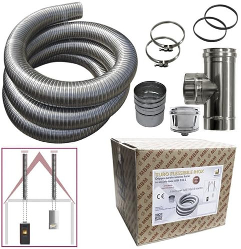 Kit tuyau en acier inoxydable 316 flexible 10 m diamètre 80 mm intérieur lisse selon CE EN 1856 2 conduit de cheminée