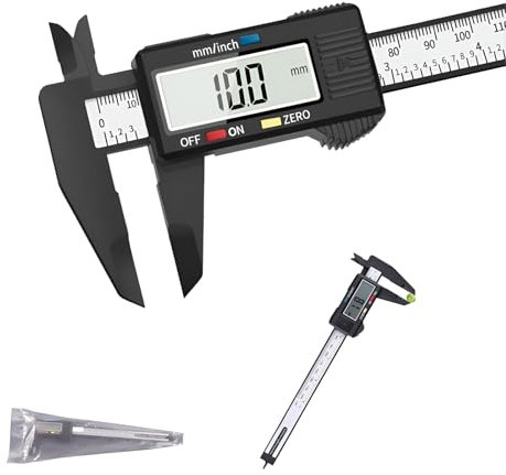 Digital Vernier Caliper 150 mm/6″ Electronic Micrometer with Large LCD Display, Inch/Metric Conversion, 24 cm Stainless Steel Ruler & Precision Depth Gauge for DIY, Household, Jewelry & Woodworking