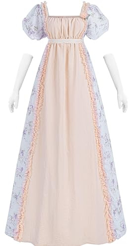 NSPSTT Regency - Vestido para mujer, cintura imperio, disfraz de regencia, vestido victoriano, vestidos vintage con guantes, cintura imperio, rosa, talla S