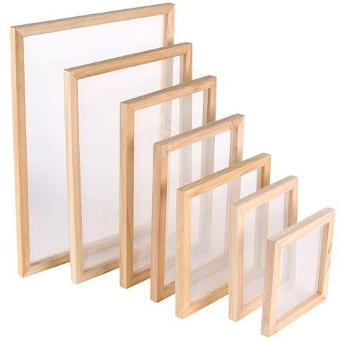 PUCSIQ 7 Größen Papier Schöpfrahmen Set für DIY Papierherstellung, Naturholz Rahmen mit Siebnetz - Handgemachtes Papier, Kreativprojekte