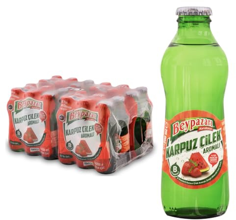 Turkish Natural Mineral Water – Doğal Maden Suyu – 250 ml Glass Bottles (24 Pack) | Lightly Sparkling, Crisp Taste | Original & Fruit Flavours (24 Bottles, Strawberry & WaterMelon)