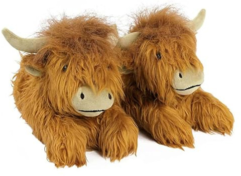 Highland Cattle Slippers Warm Anti-Slip Cute Comfortable Shoes | Cartoon Cow Slippers for Men Lover Home Indoor Winter Bedroom Living Room Apartments Hotels