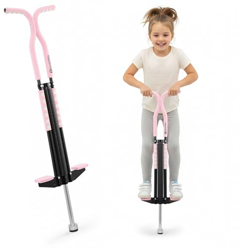 HyperMotion POGO Salterello Dinamico per Ragazzi 9–14 Anni, Attrezzo Sportivo 50 kg, Struttura 2,35 kg con Sistema Elastico, Rosa