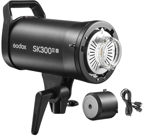 Godox SK300IIIV Flash de estudio inalámbrico 2.4G 300W flash GN58 5700 ± 200 K, flash 0,1 – 1,5 s, tiempo de carga de flash 1/200 – 1/380s con lámpara de ajuste LED de 10 W, montaje Bowens