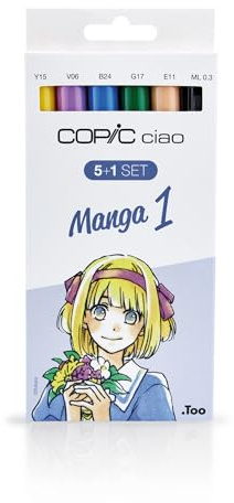 COPIC Ciao Marker 5+1 Set Manga 1, 5 Allround-Layoutmarker mit einer mittelbreiten und einer Brush-Spitze, inkl. 1 Multiliner 0,3 mm