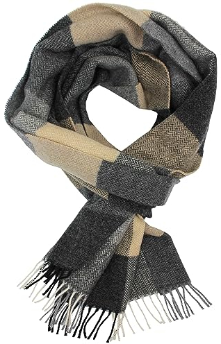 Rotfuchs® Webschal Herrenschal Winterschal Warm & weich Wolle Karo mehrfarbig Made in Germany (30 x 185 cm, grau antrhazit weiß) R699